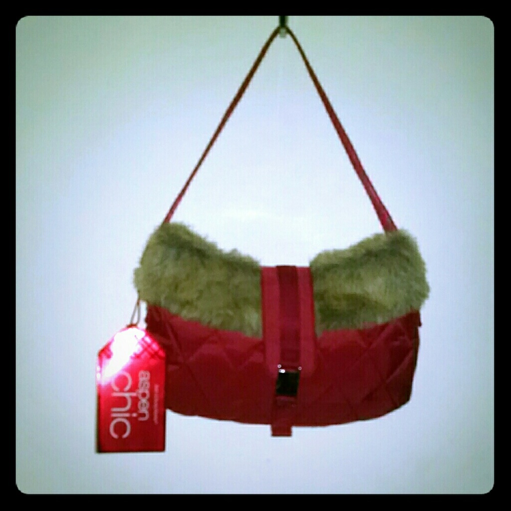 Chick red faux fur handbag purse